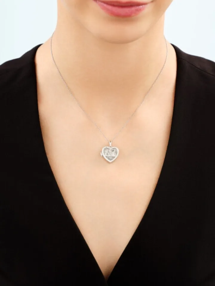 Zawieszka srebrna z cyrkoniami - puzderko - mama, serce