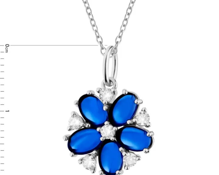 Zawieszka srebrna z cyrkoniami i szlifowanym szkłem - kwiat