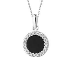 Zawieszka srebrna z cyrkoniami i czarnym turkusem syntetycznym - koło