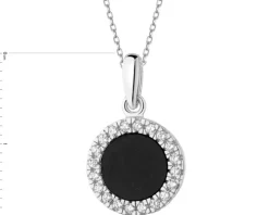 Zawieszka srebrna z cyrkoniami i czarnym turkusem syntetycznym - koło