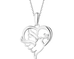 Zawieszka srebrna z cyrkonią - serce, ptak