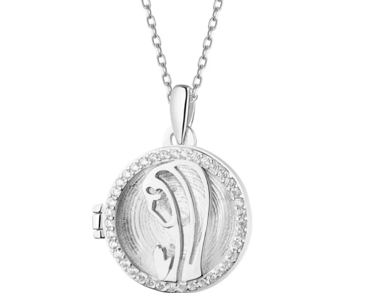 Zawieszka srebrna z cyrkoniami - puzderko - Matka Boska