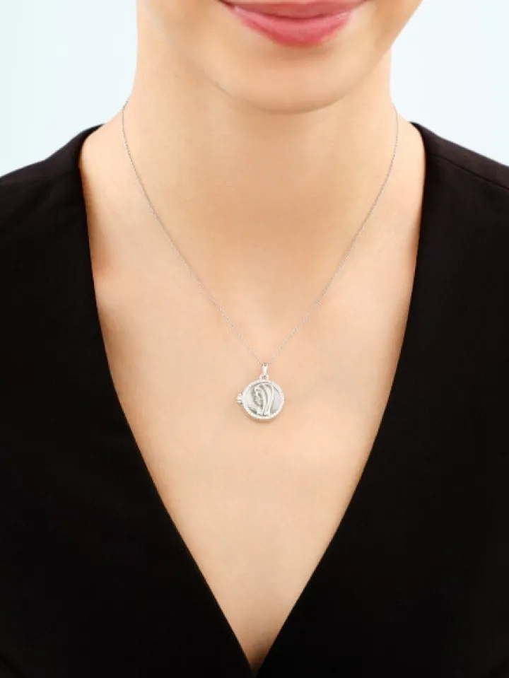 Zawieszka srebrna z cyrkoniami - puzderko - Matka Boska