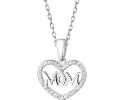 Zawieszka srebrna z cyrkoniami - mama, serce