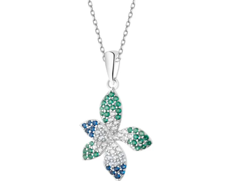 Zawieszka srebrna z cyrkoniami - kwiat