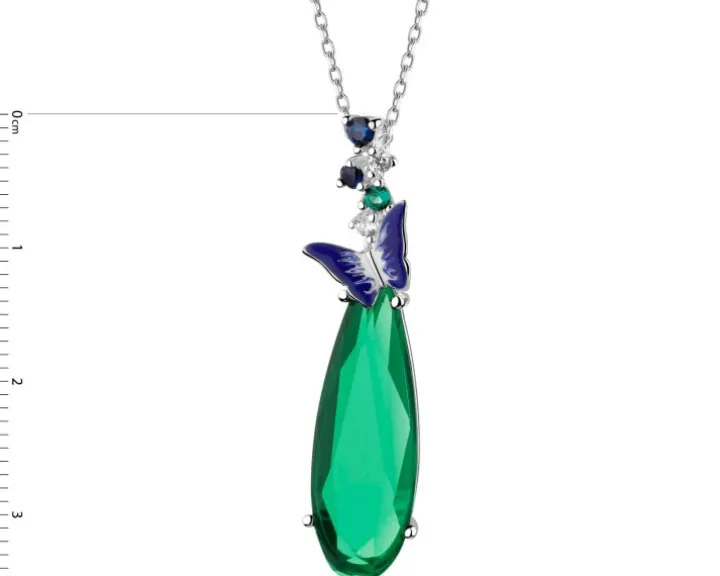 Zawieszka srebrna z cyrkoniami, szlifowanym szkłem i emalią - motyl