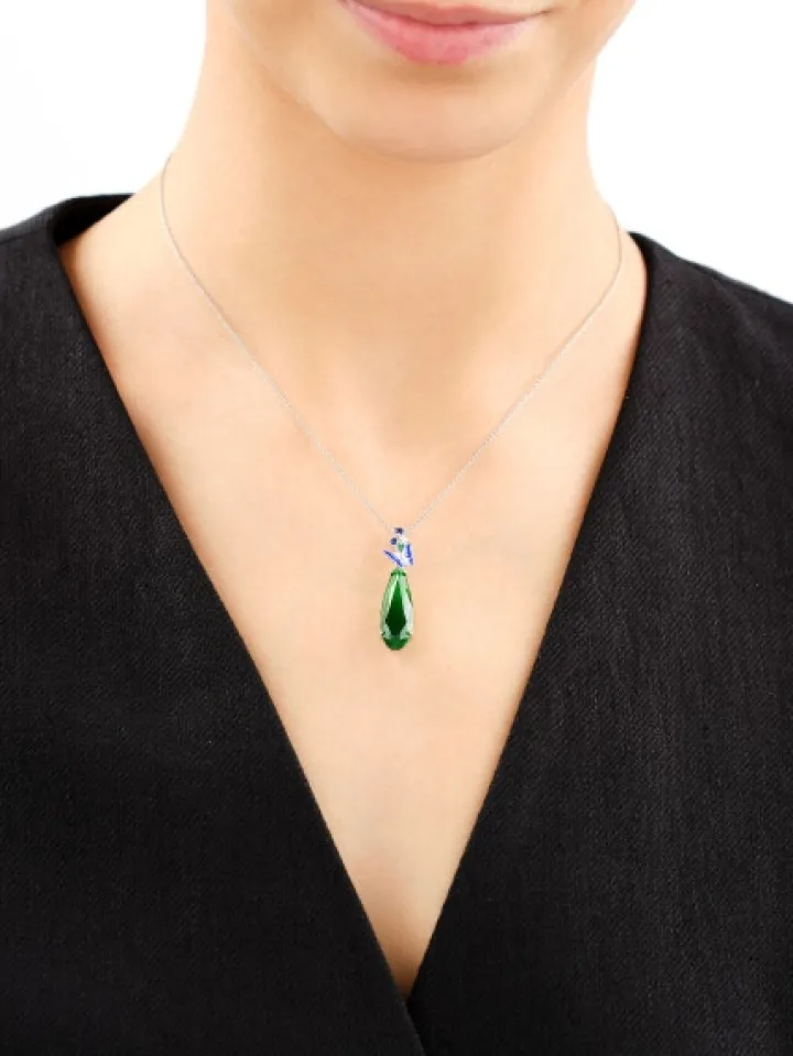 Zawieszka srebrna z cyrkoniami, szlifowanym szkłem i emalią - motyl