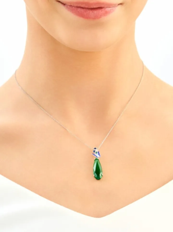 Zawieszka srebrna z cyrkoniami, szlifowanym szkłem i emalią - motyl