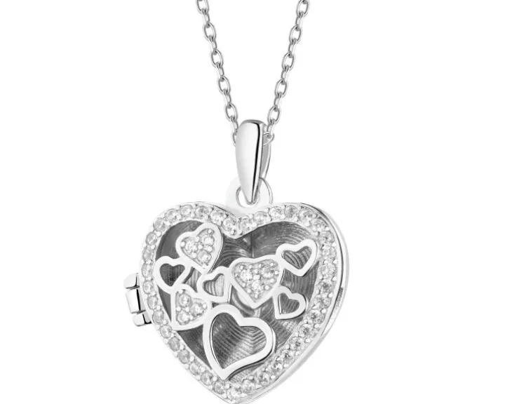 Zawieszka srebrna z cyrkoniami - puzderko - serca