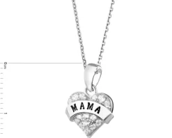 Zawieszka srebrna z cyrkoniami i emalią - mama, serce