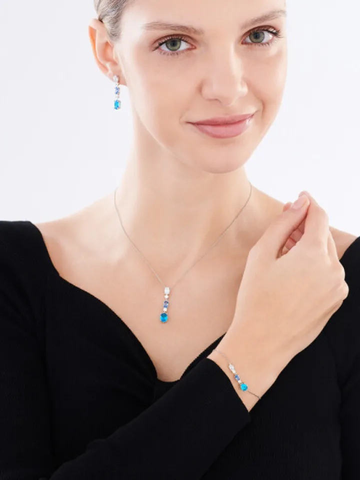 Zawieszka srebrna z cyrkoniami, spinelem i szlifowanym szkłem