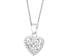 Zawieszka srebrna z cyrkoniami - serce, kwiaty