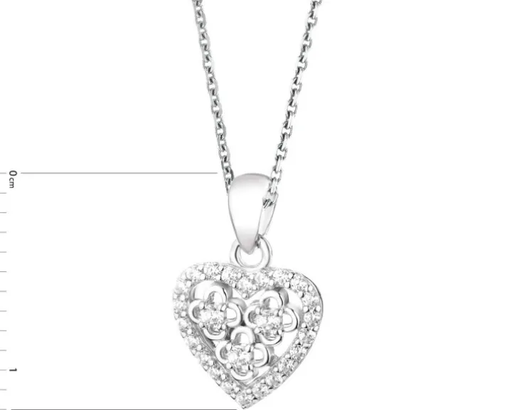 Zawieszka srebrna z cyrkoniami - serce, kwiaty