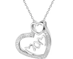 Zawieszka srebrna z cyrkoniami - serce, mama