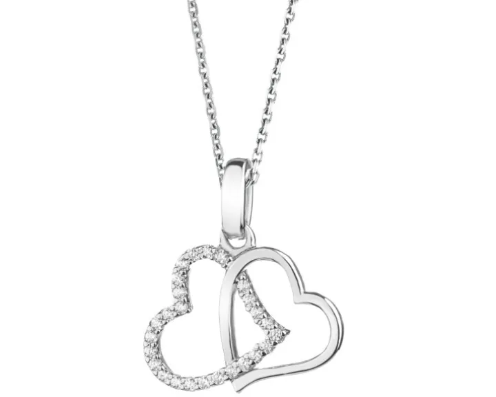 Zawieszka srebrna z cyrkoniami - serca