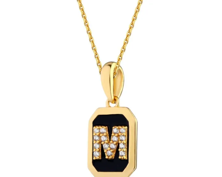 Zawieszka srebrna z cyrkoniami i emalią - litera M