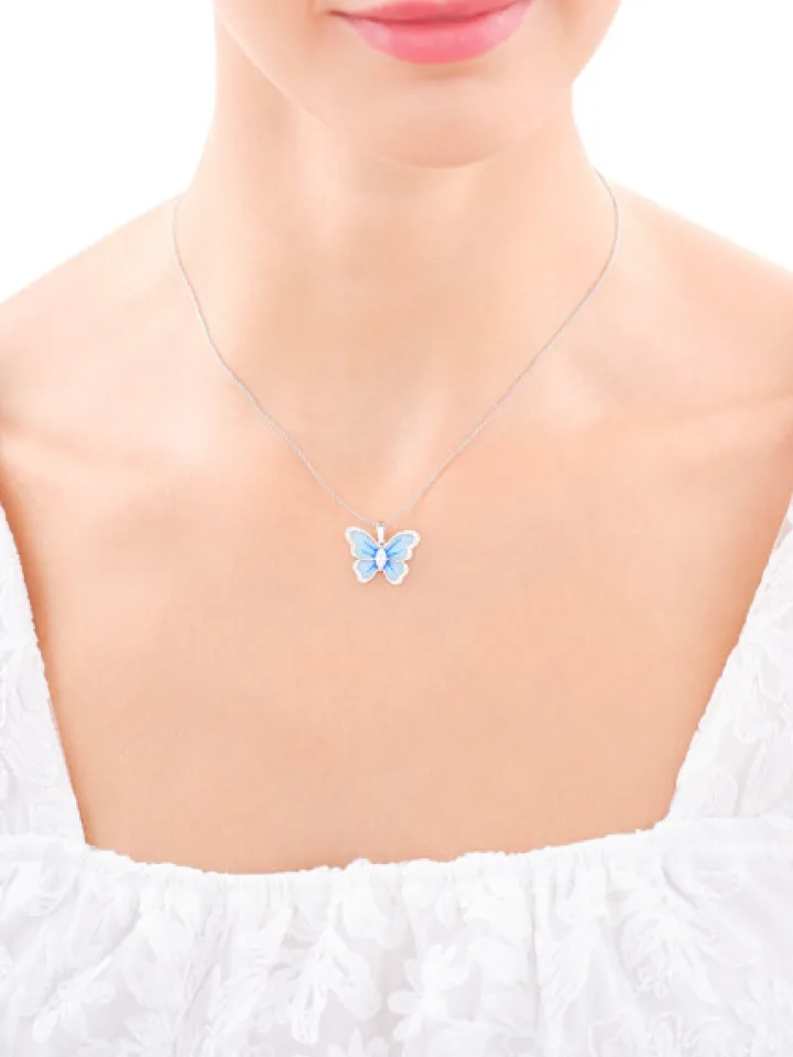 Zawieszka srebrna z cyrkoniami i emalią - motyl