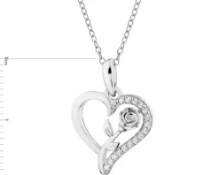 Zawieszka srebrna z cyrkoniami - serce, róża