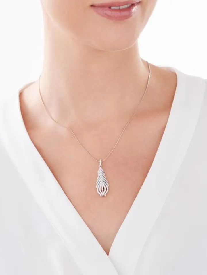 Zawieszka srebrna z cyrkoniami - piórko