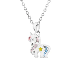 Zawieszka srebrna z cyrkoniami i emalią - jednorożec