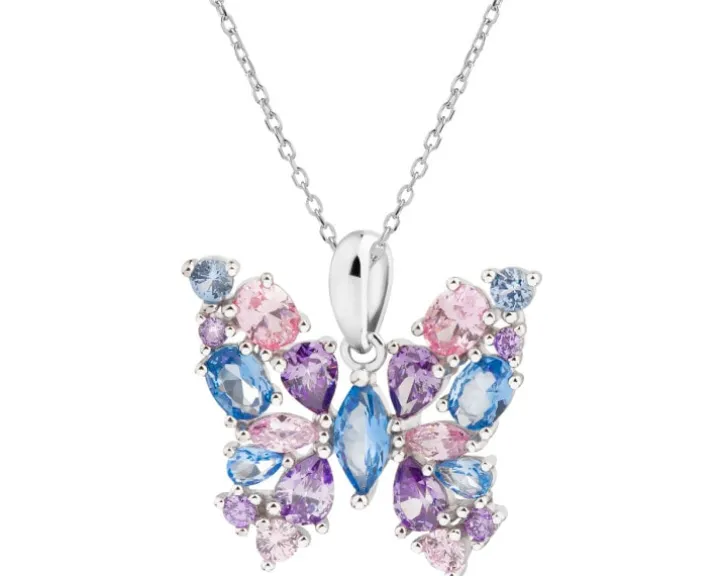 Zawieszka srebrna z cyrkoniami - motyl