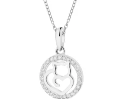 Zawieszka srebrna z cyrkoniami - kot, koło