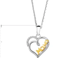 Zawieszka srebrna z cyrkoniami - mama, serce