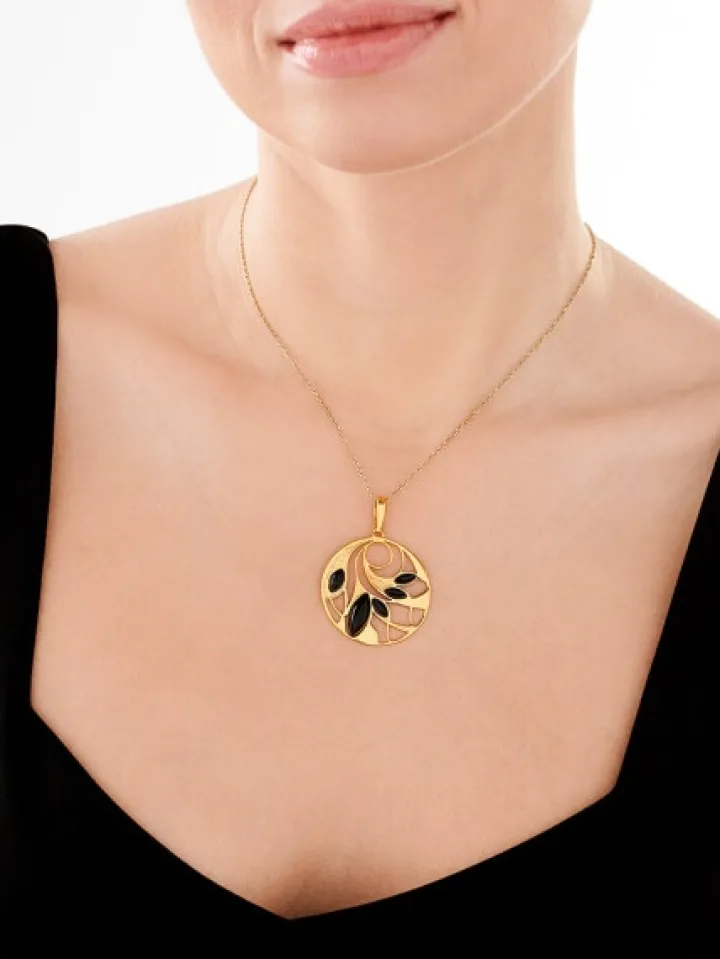 Zawieszka srebrna z onyksem - koło