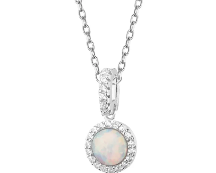 Zawieszka srebrna z opalem i cyrkoniami