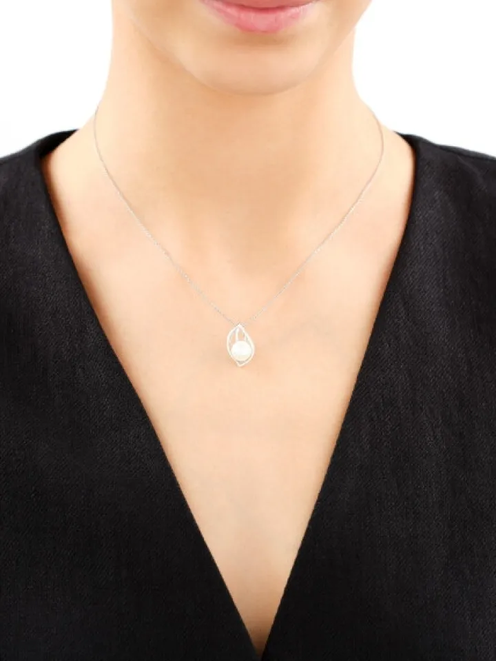 Zawieszka srebrna z perłą - liść