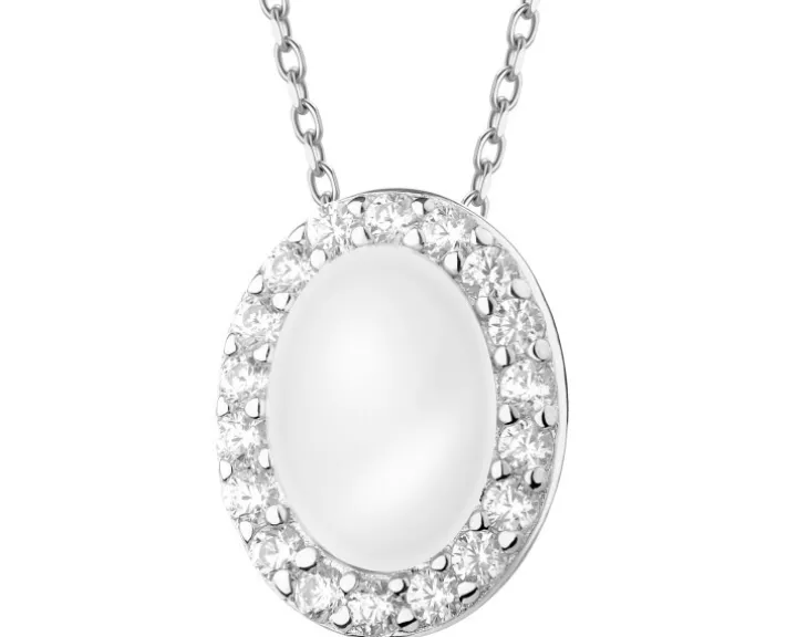 Zawieszka srebrna z perłą i cyrkoniami