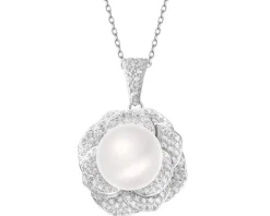 Zawieszka srebrna z perłą i cyrkoniami - kwiat