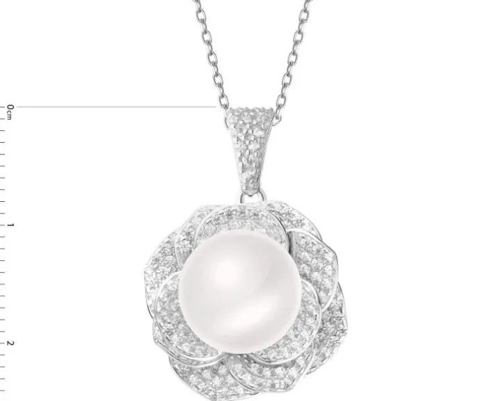 Zawieszka srebrna z perłą i cyrkoniami - kwiat