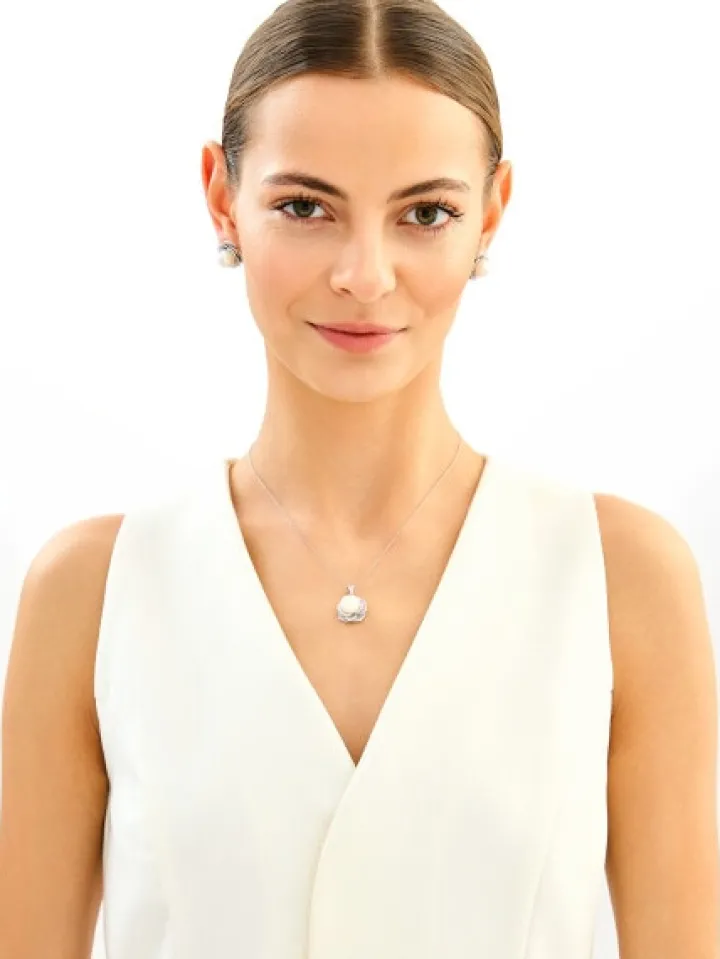 Zawieszka srebrna z perłą i cyrkoniami - kwiat