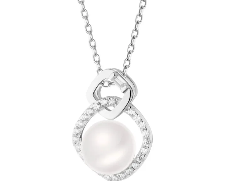 Zawieszka srebrna z perłą i cyrkoniami