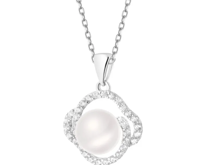 Zawieszka srebrna z perłą i cyrkoniami