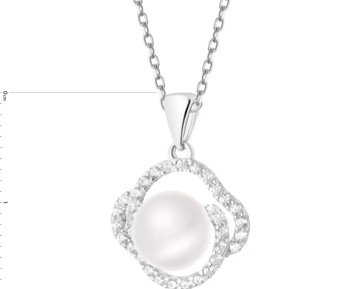 Zawieszka srebrna z perłą i cyrkoniami