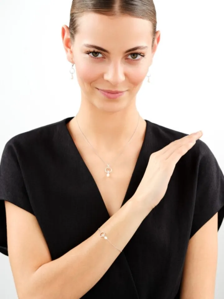 Zawieszka srebrna z perłą i cyrkonią - koło