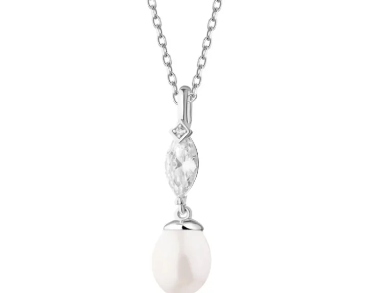 Zawieszka srebrna z perłą i cyrkoniami