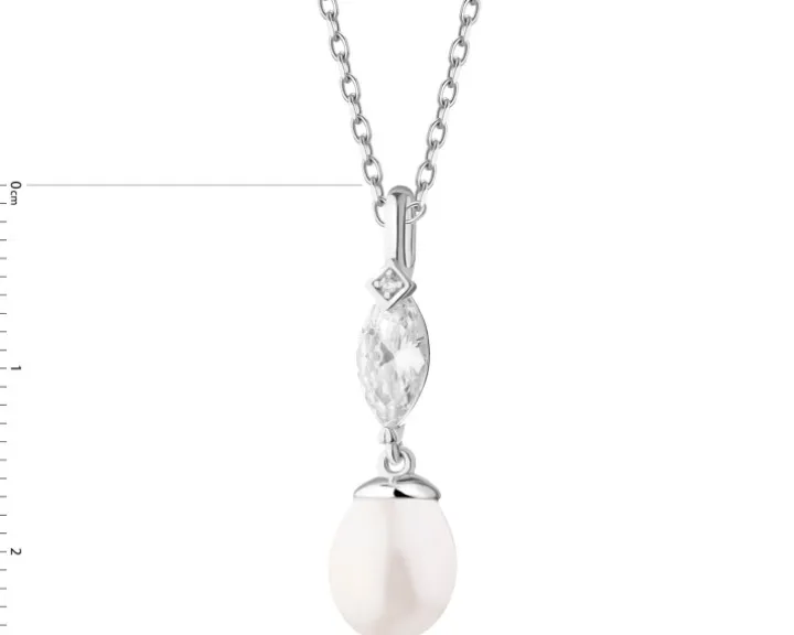 Zawieszka srebrna z perłą i cyrkoniami