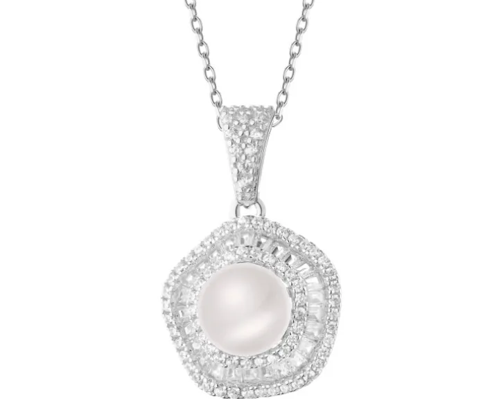 Zawieszka srebrna z perłą i cyrkoniami