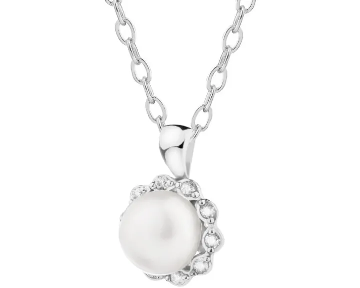 Zawieszka srebrna z perłą i cyrkoniami