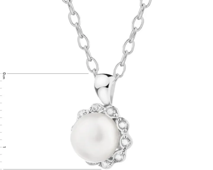 Zawieszka srebrna z perłą i cyrkoniami