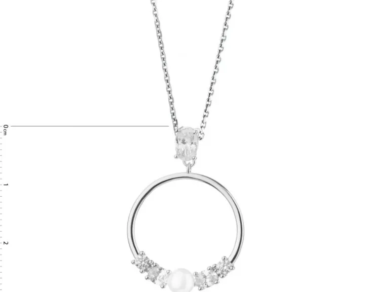 Zawieszka srebrna z perłą i cyrkoniami - koło