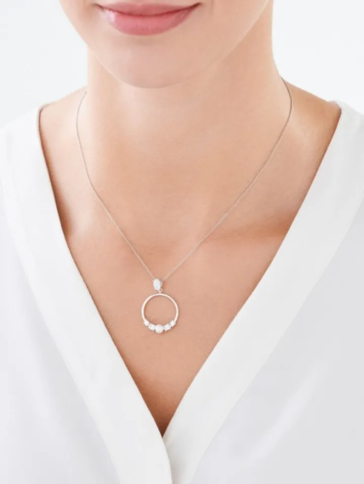 Zawieszka srebrna z perłą i cyrkoniami - koło