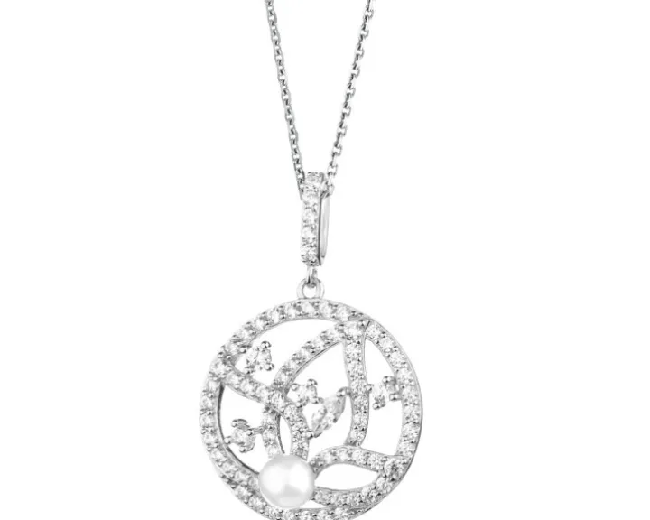 Zawieszka srebrna z perłą i cyrkoniami