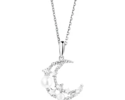 Zawieszka srebrna z perłami i cyrkoniami - Księżyc gwiazdy