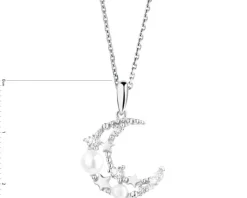 Zawieszka srebrna z perłami i cyrkoniami - Księżyc gwiazdy
