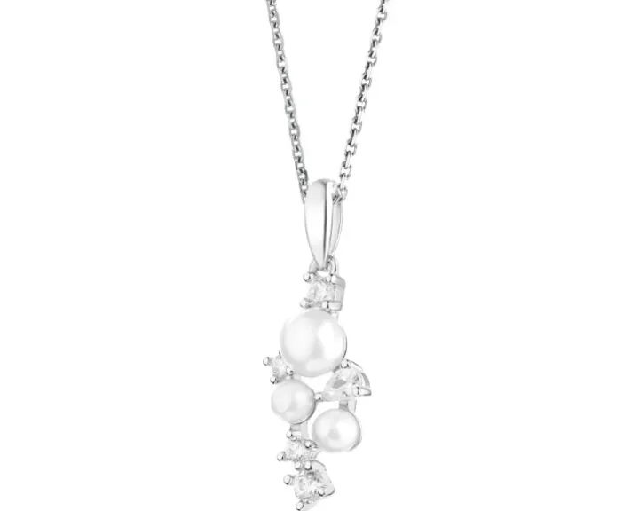 Zawieszka srebrna z perłami i cyrkoniami