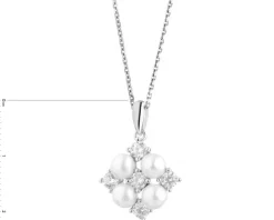 Zawieszka srebrna z perłami i cyrkoniami - kwadrat, rozeta